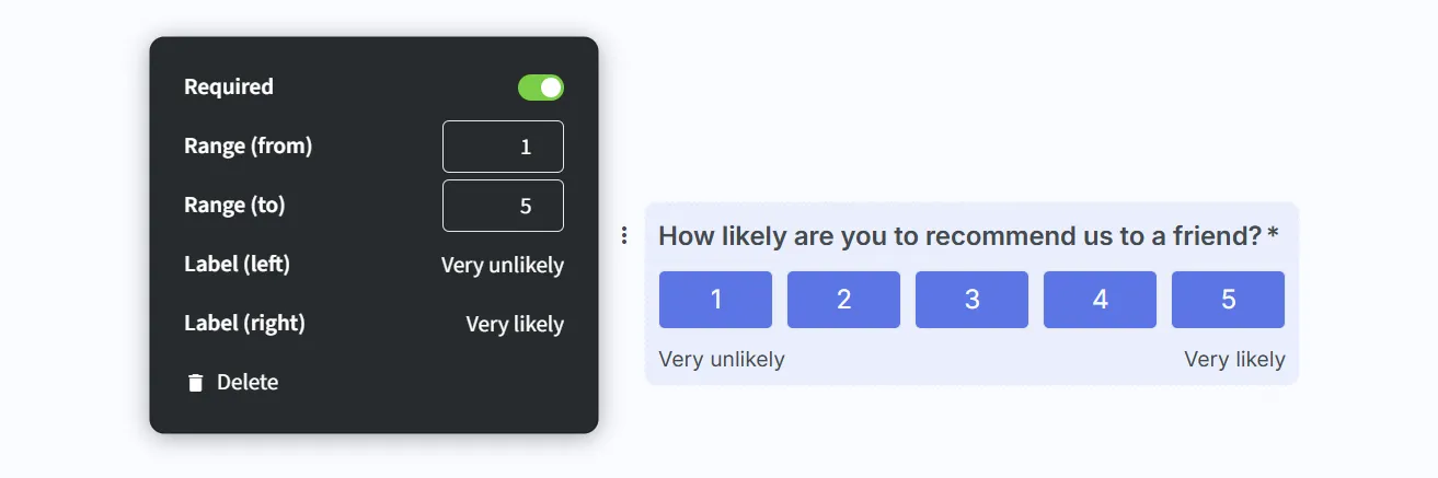 Question settings panel